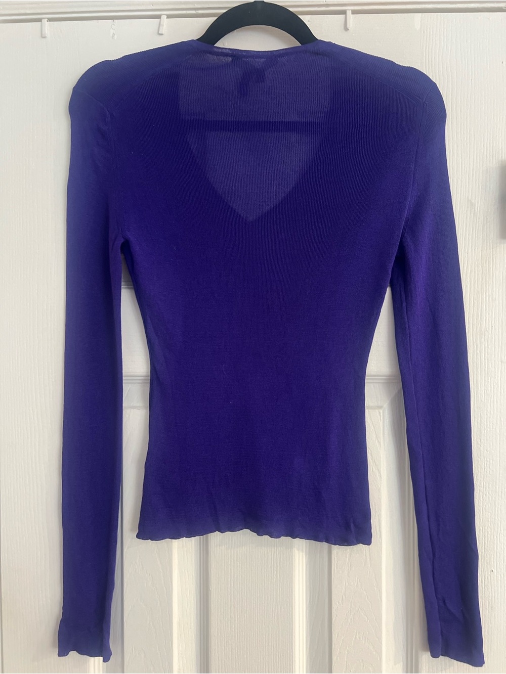 Y2K Vintage Gucci Early 2000’s  Women’s Purple V-Neck 100% Silk Long Sleeve Top - Picture 2 of 8
